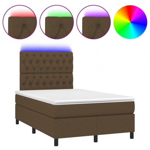 Cadre de lit matelas et LED Marron foncé 120x200 cm