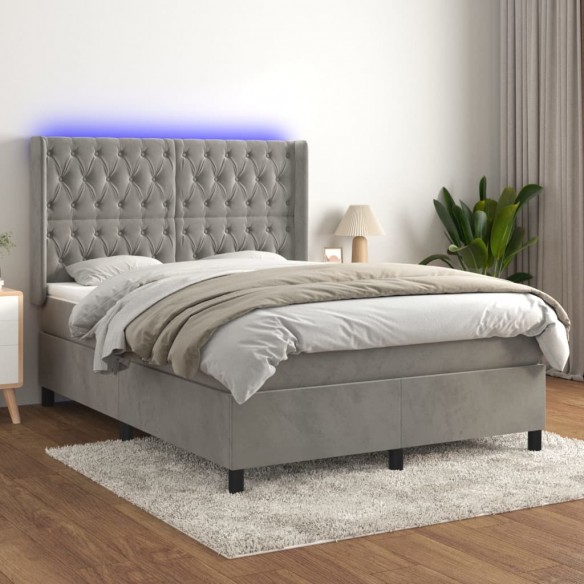 Cadre de lit matelas et LED Gris clair 140x190 cm