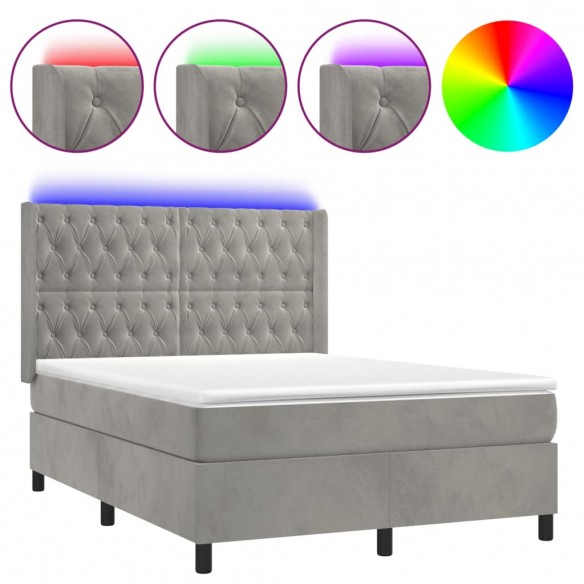 Cadre de lit matelas et LED Gris clair 140x190 cm