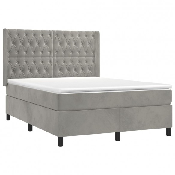 Cadre de lit matelas et LED Gris clair 140x190 cm