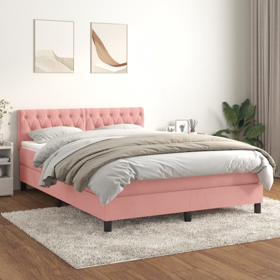 Cadre de lit avec matelas Rose 140x200 cm Velours