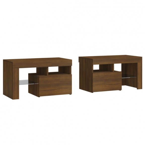 Tables de chevet 2 pcs et lumières LED Chêne brun 70x36,5x40 cm