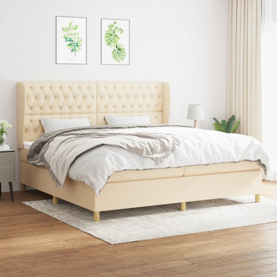 Cadre de lit avec matelas Crème 200x200 cm Tissu