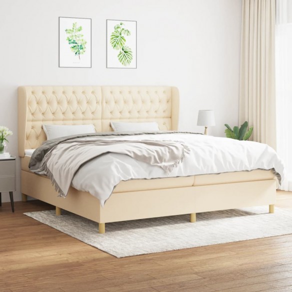 Cadre de lit avec matelas Crème 200x200 cm Tissu