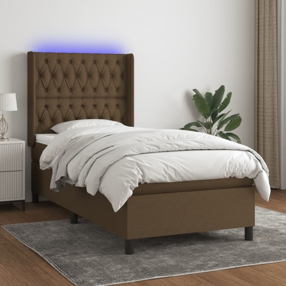 Cadre de lit matelas et LED Marron foncé 100x200 cm