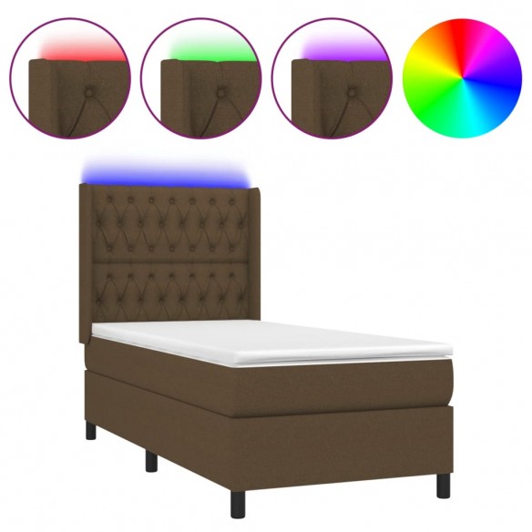 Cadre de lit matelas et LED Marron foncé 100x200 cm