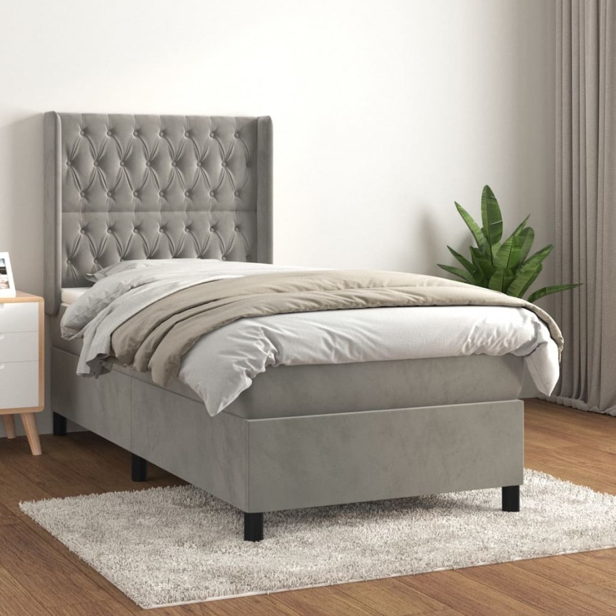 Cadre de lit et matelas Gris clair 90x190 cm Velours