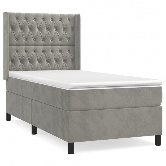 Cadre de lit et matelas Gris clair 90x190 cm Velours