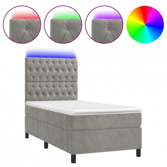 Cadre de lit et matelas et LED Gris clair 90x190 cm