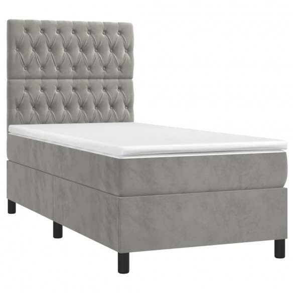 Cadre de lit et matelas et LED Gris clair 90x190 cm