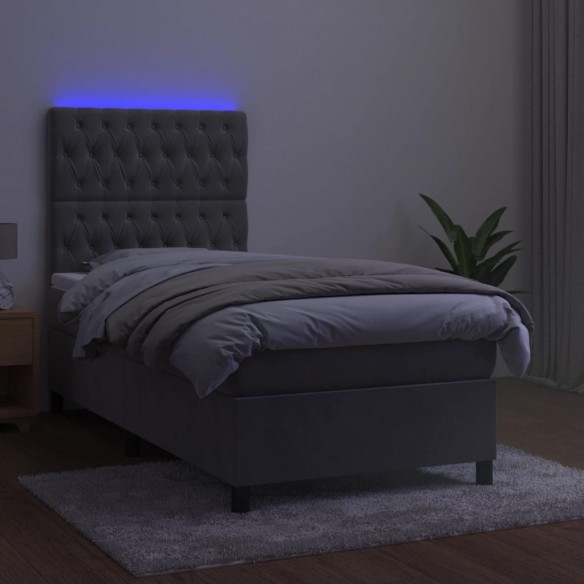 Cadre de lit et matelas et LED Gris clair 90x190 cm