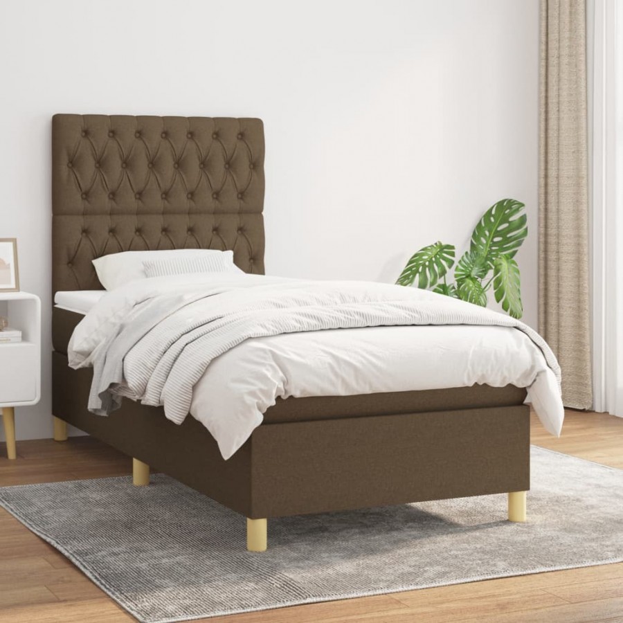 Cadre de lit avec matelas Marron foncé 90x200 cm