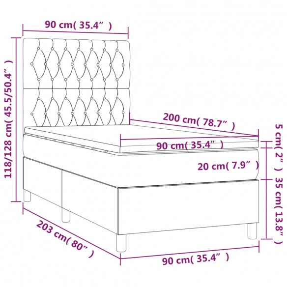 Cadre de lit avec matelas Marron foncé 90x200 cm