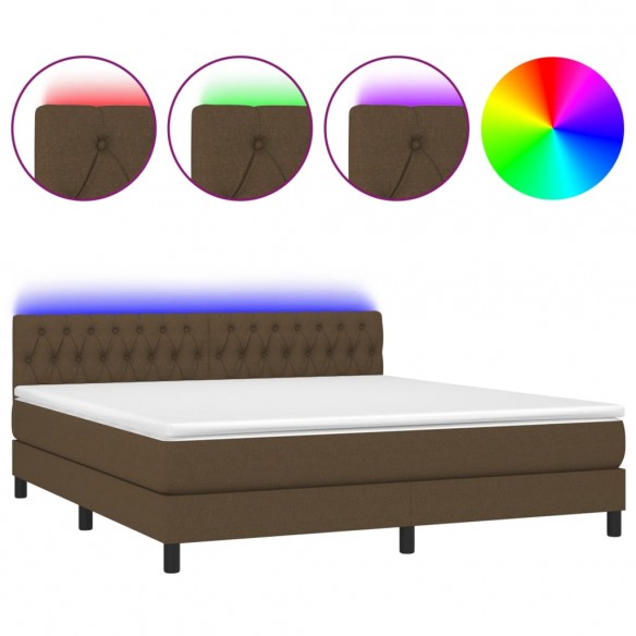 Cadre de lit matelas et LED Marron foncé 180x200 cm