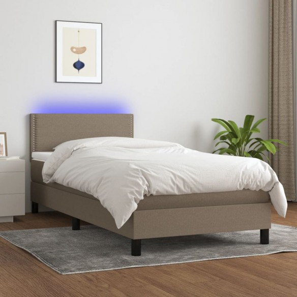 Cadre de lit avec matelas LED Taupe 80x200cm Tissu