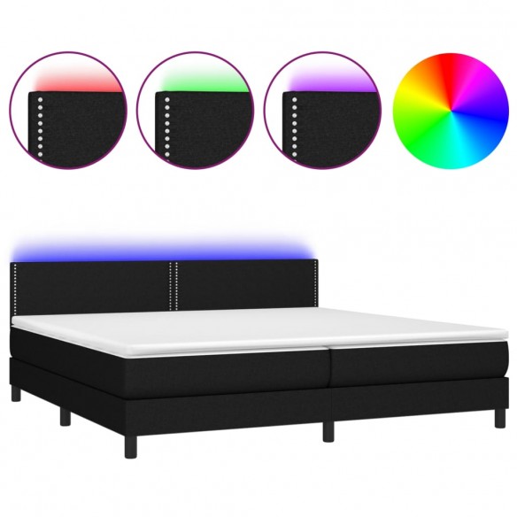 Cadre de lit et matelas et LED Noir 200x200 cm Tissu