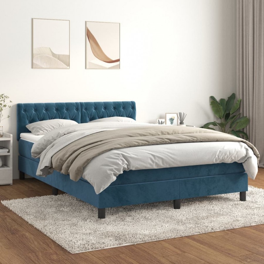 Cadre de lit et matelas Bleu foncé 140x190cm Velours