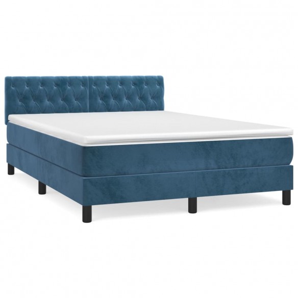 Cadre de lit et matelas Bleu foncé 140x190cm Velours