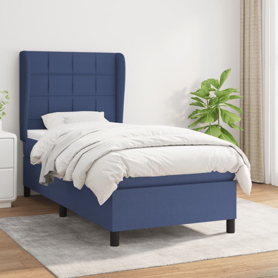 Cadre de lit avec matelas Bleu 90x190 cm Tissu