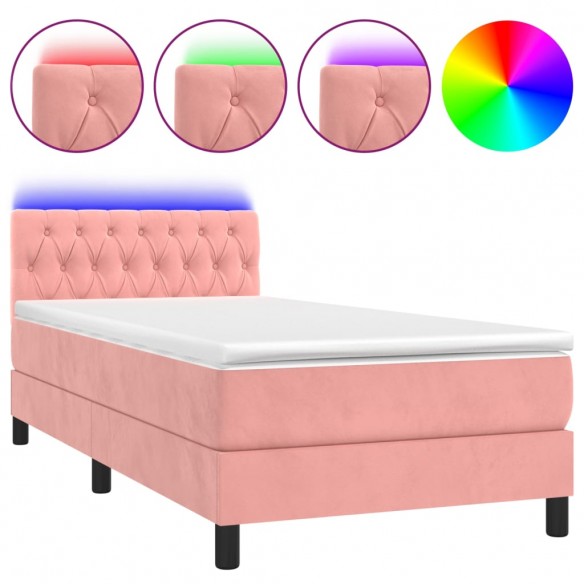 Cadre de lit avec matelas et LED Rose 90x200 cm