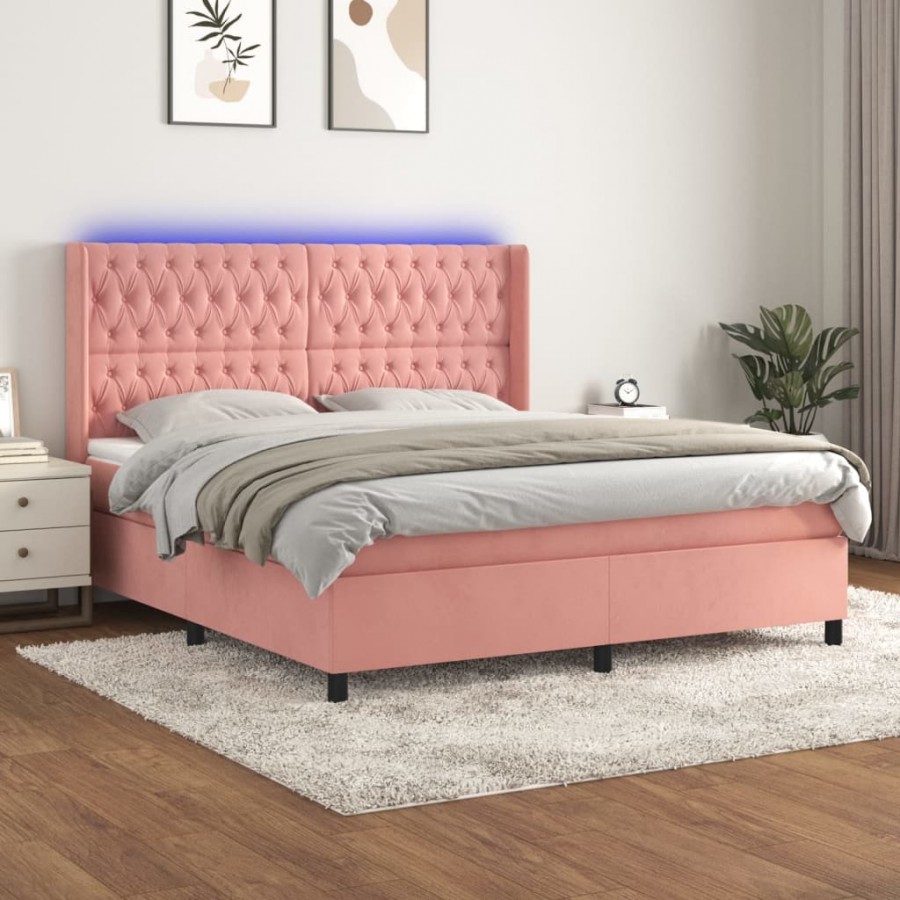 Cadre de lit matelas et LED Rose 160x200 cm Velours