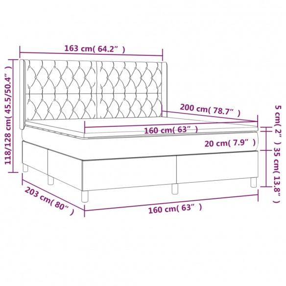 Cadre de lit matelas et LED Rose 160x200 cm Velours