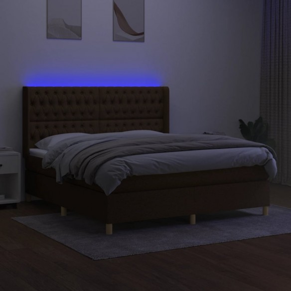 Cadre de lit matelas et LED Marron foncé 180x200cm