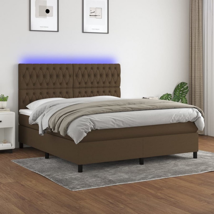 Cadre de lit matelas et LED Marron foncé 180x200cm