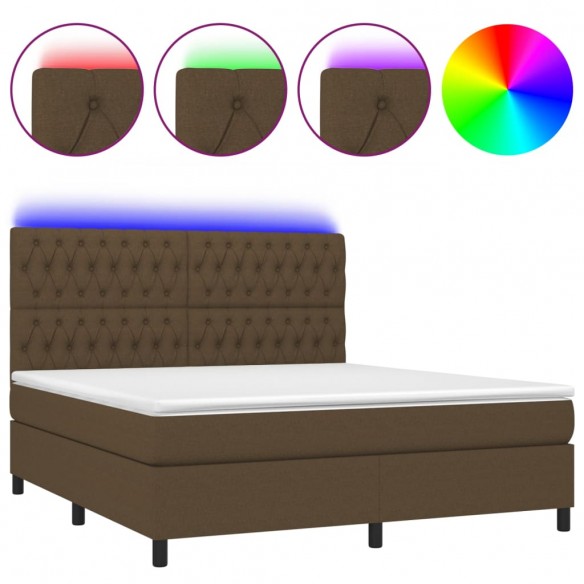 Cadre de lit matelas et LED Marron foncé 180x200cm