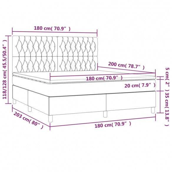 Cadre de lit matelas et LED Marron foncé 180x200cm