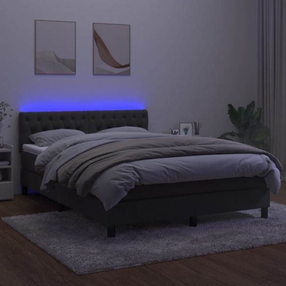 Cadre de lit avec matelas LED Gris foncé 140x200 cm