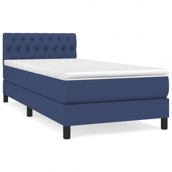 Cadre de lit avec matelas Bleu 100x200 cm Tissu