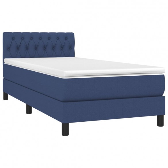 Cadre de lit avec matelas Bleu 100x200 cm Tissu