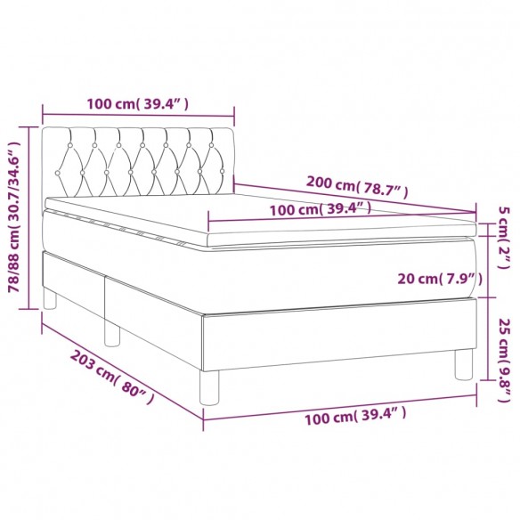 Cadre de lit avec matelas Bleu 100x200 cm Tissu