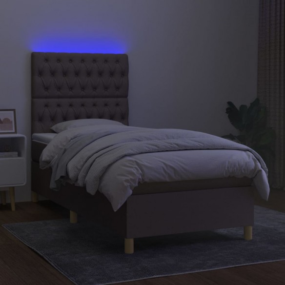 Cadre de lit et matelas et LED Taupe 80x200cm Tissu