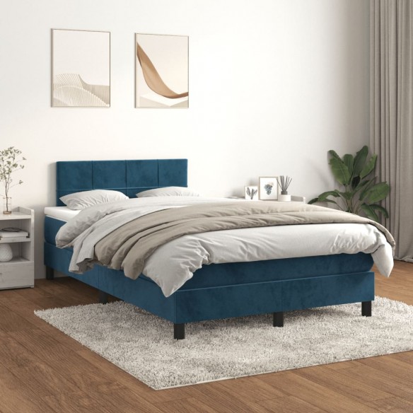 Cadre de lit et matelas Bleu foncé 120x200cm Velours