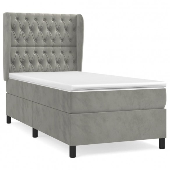 Cadre de lit et matelas Gris clair 80x200 cm Velours