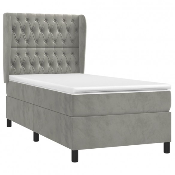 Cadre de lit et matelas Gris clair 80x200 cm Velours