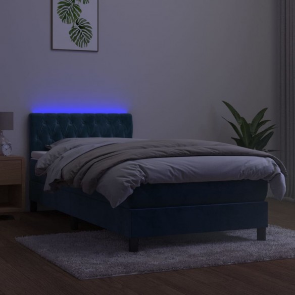 Cadre de lit avec matelas et LED Bleu foncé 90x200cm