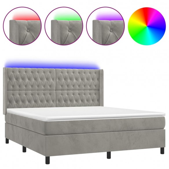 Cadre de lit matelas et LED Gris clair 180x200 cm