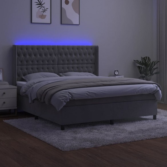 Cadre de lit matelas et LED Gris clair 180x200 cm