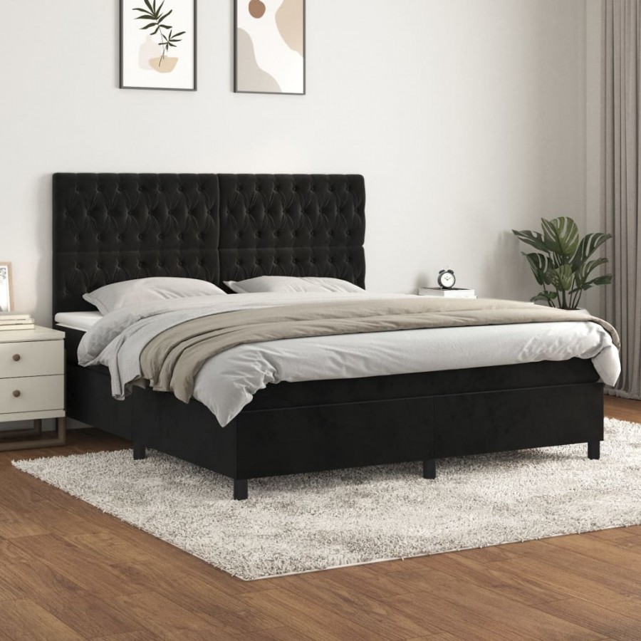 Cadre de lit avec matelas Noir 180x200 cm Velours