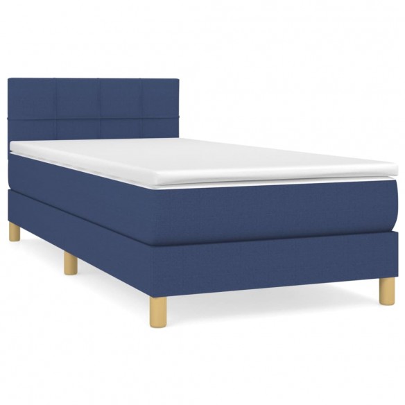 Cadre de lit avec matelas Bleu 90x190 cm Tissu