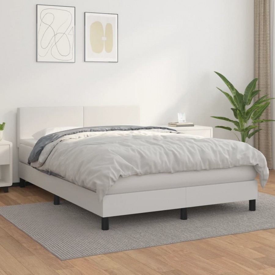 Cadre de lit avec matelas Blanc 140x190cm Similicuir