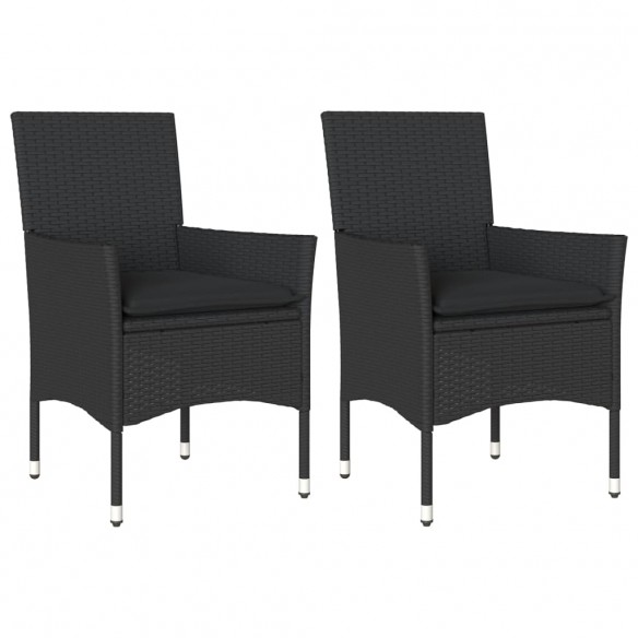 Chaises de jardin avec coussins 2 pcs noir résine tressée