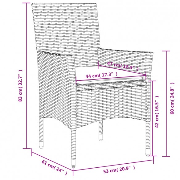 Chaises de jardin avec coussins 2 pcs noir résine tressée