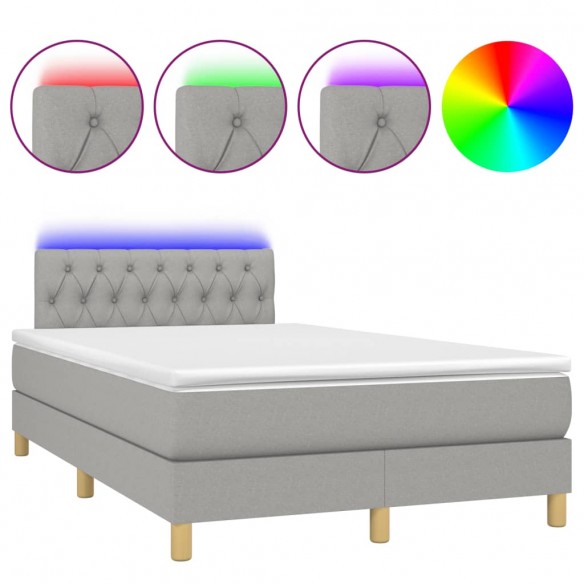 Cadre de lit matelas LED gris clair 120x190 cm tissu