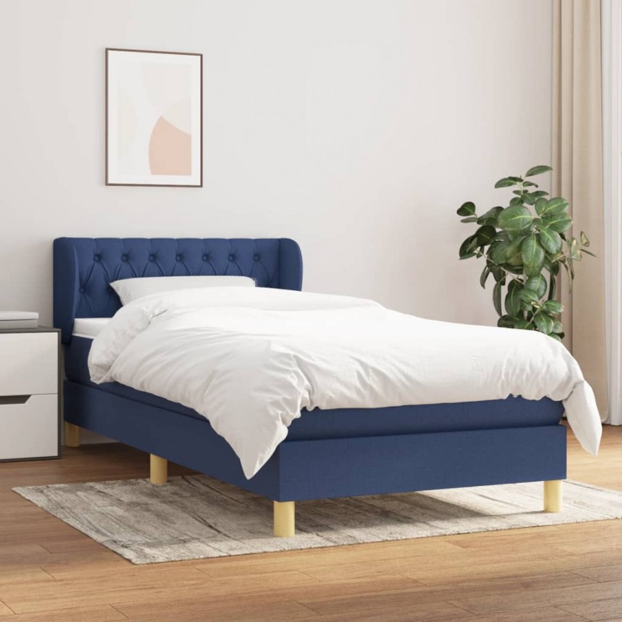 Cadre de lit avec matelas Bleu 90x200 cm Tissu