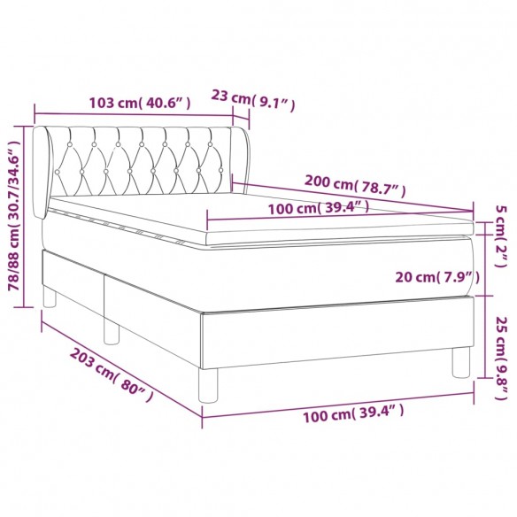 Cadre de lit avec matelas Gris clair 100x200cm Tissu