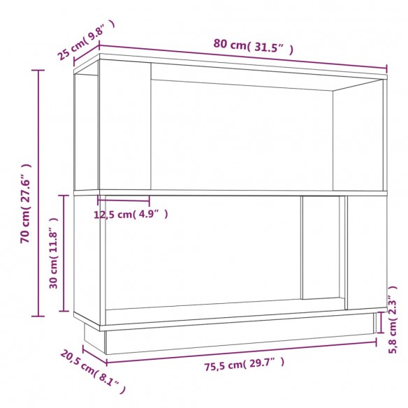 Bibliothèque/Séparateur de pièce Blanc 80x25x70 cm Pin solide